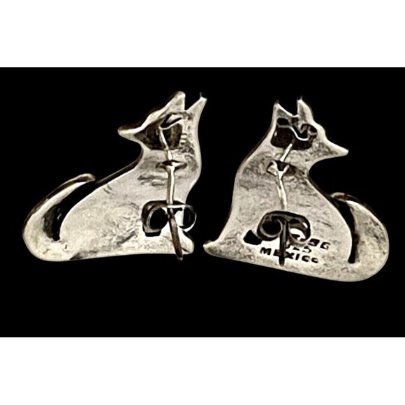 Howling Coyote 925 Sterling Silver Taxco Mexico Stud Post Earrings Wolf Vintage - Picture 3 of 7